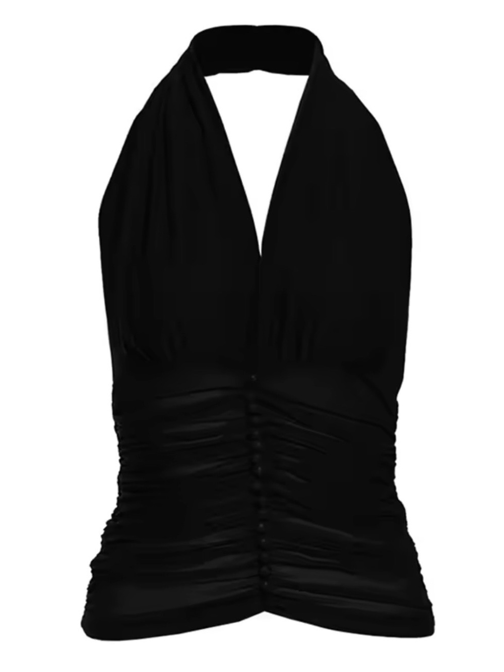 Black Halter Ruched Tank Top